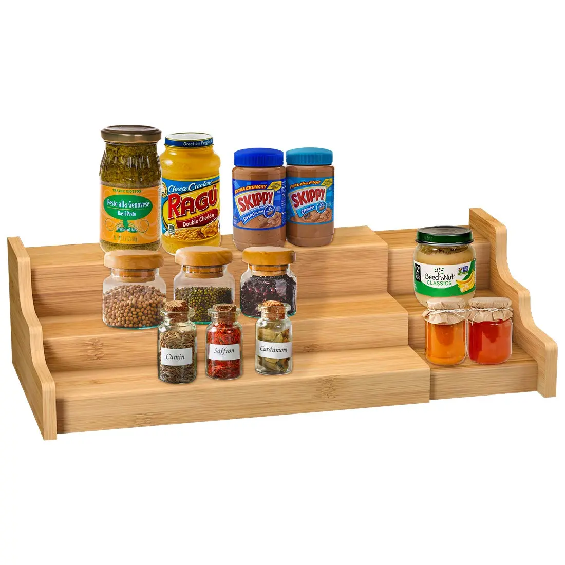 3 Tier Expandable Spice Rack, Kitchen Cabinet Organizer, Yellow Display Shelf