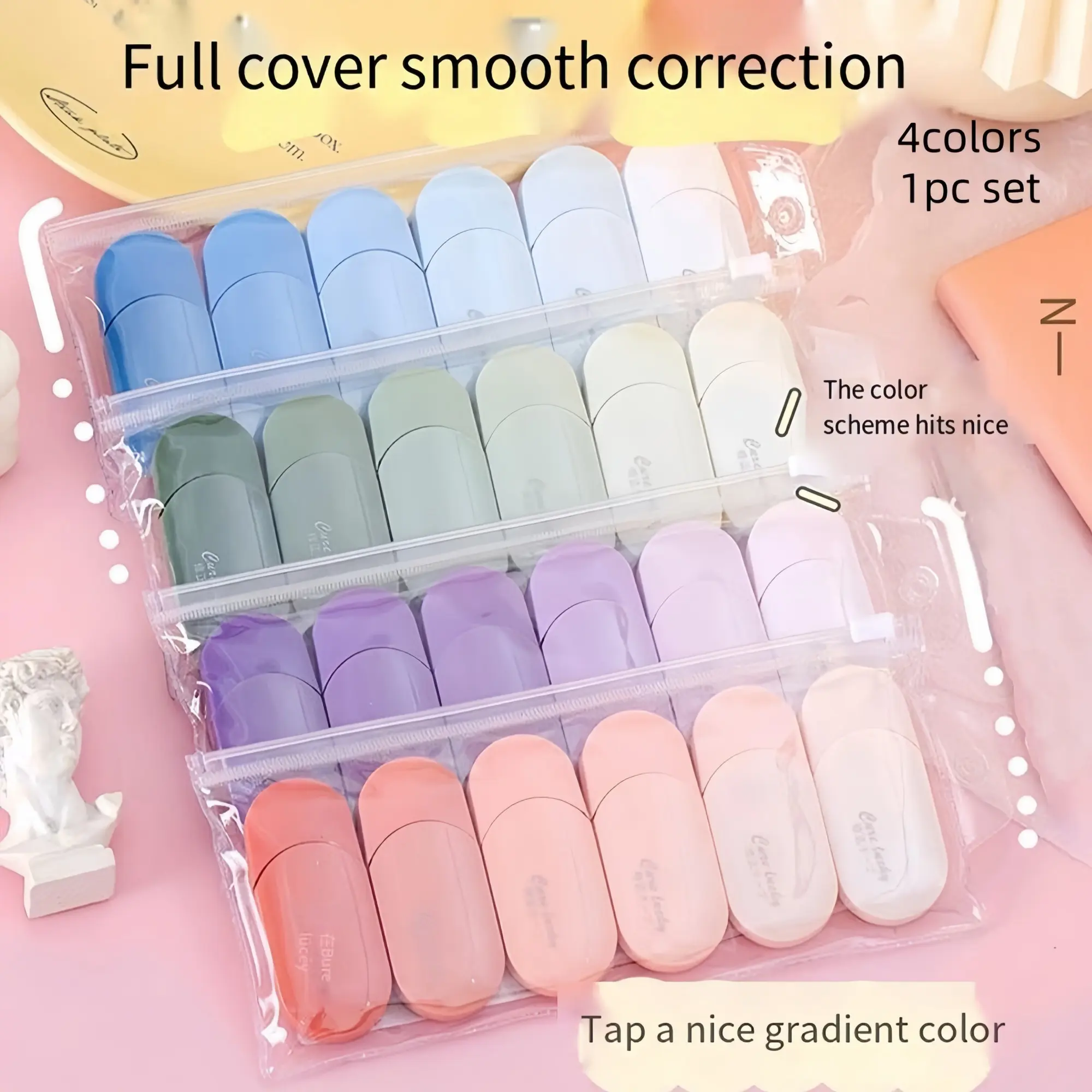 6-Pack Correction Tape Set, Easy-To-Use Eraser, Durable Abs Material, Smooth Cover, Clean Application, Office Stationery Supplies, Writing Tools