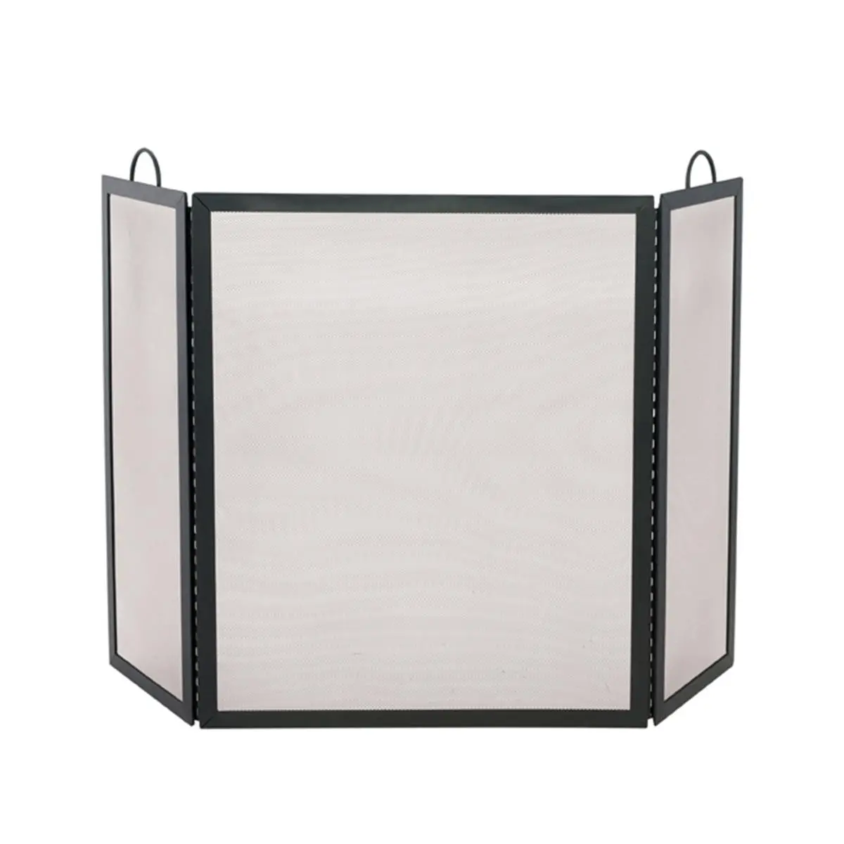 212 MAIN Large 3-Fold Black Wrought Iron Fireplace Screen with Bellows, Home Decor Fireplace Furnishing Item