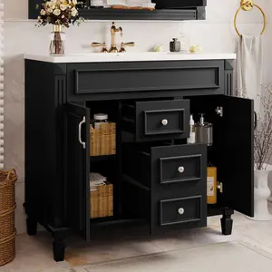 36'' Bathroom Vanity with Top Sink, Modern Bathroom Storage Cabinet with 2 Soft Closing Doors and 2 Drawers, Single Sink Bathroom Vanity
