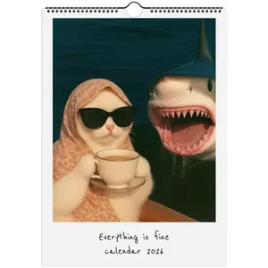 Everything is Fine Meme Cat Wall Calendar 2026, Wall Calendar, Desk Calendar 2026 Funny Parody Retro Vintage