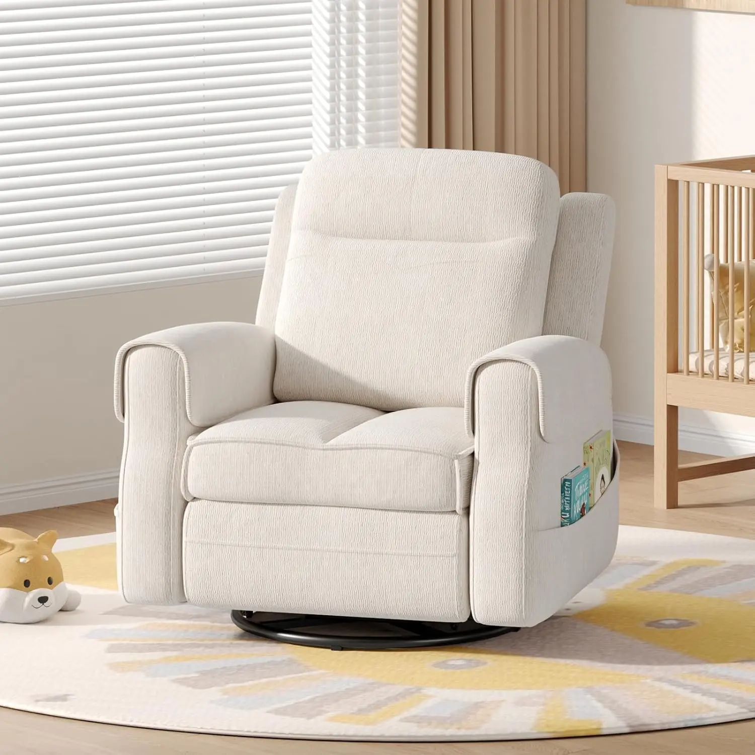 [Summergarden] Vabches Faux Shearling Recliner Chair - 360° Swivel Rocker with Adjustable Footrest and Backrest, Plush Upholstered Single Sofa for Small Spaces, for Living Room/Nursery/Home Theater