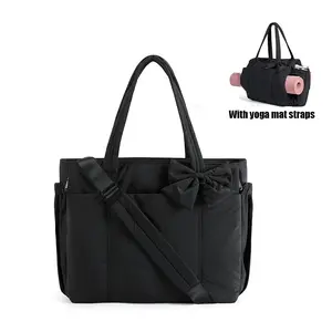 Five Season Home Crush Bow Tote Bag for Women 23L Large Capacity 15.6" Laptop Friendly Lightweight Puffy with Removable Bow & Multiple Compartments for Travel Work Beach Gym Yoga TikTok Shop Black Friday
