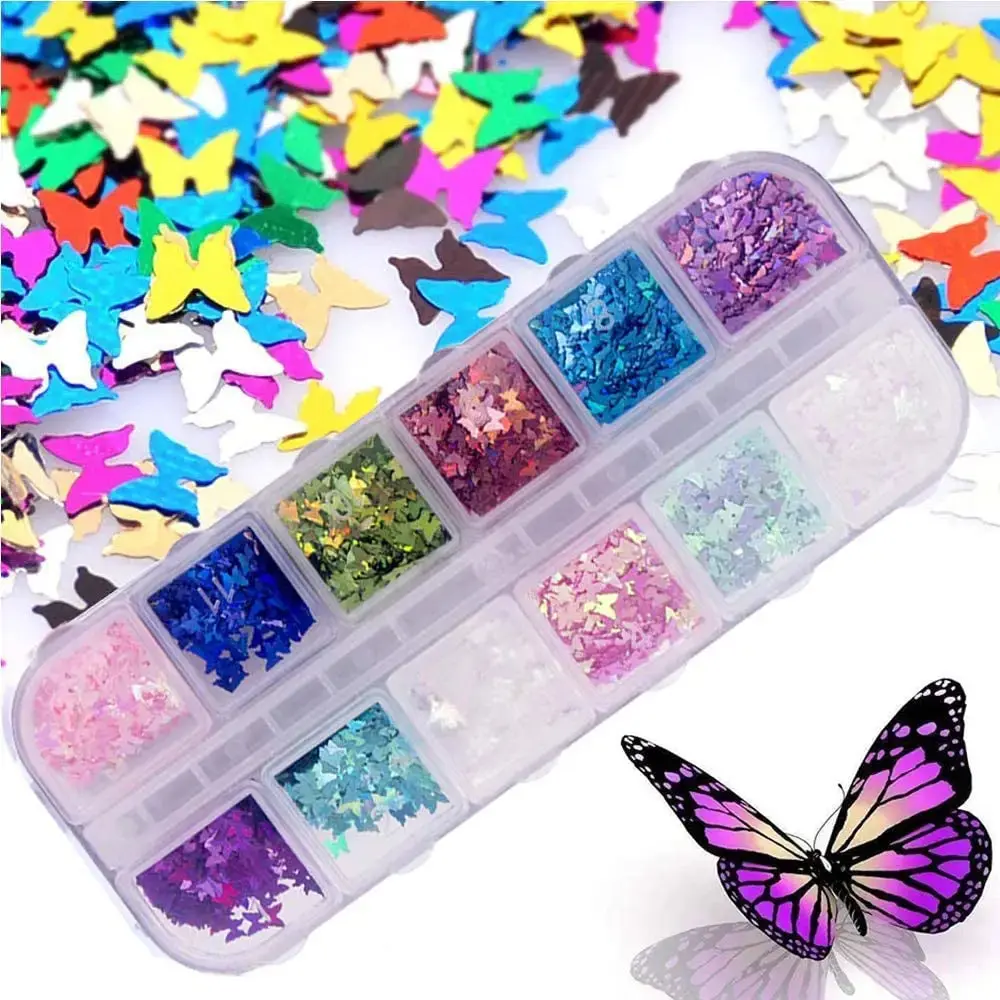 12 Color/Set 3D Butterfly Nail Glitter Sequins - Clearance