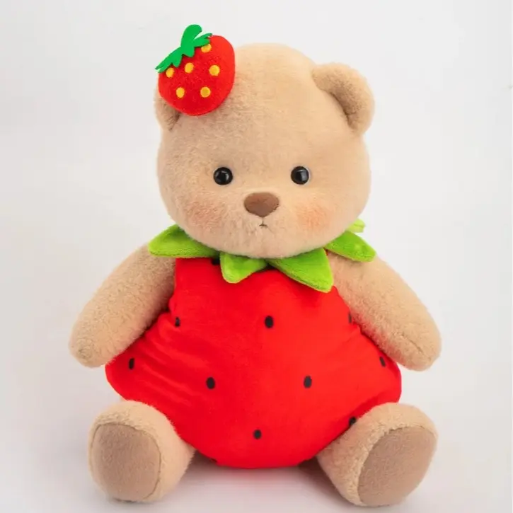 Getahug 12" Handmade Jointed Strawberry Bear Moveable Stuffed Animal - 100% Handcrafted, Rotatable Joints, Soft Cuddly Summer Gift, Soft Doll for Kids, Soft Cuddly Gift