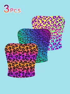 3-Pack Rainbow Gradient Leopard Tube Top, Slim-Fit Short Sleeve Backless Crop Top, Casual All-Over Print Tee for Women Bandeau Tube Tops