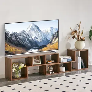 2 Pcs Cube TV Stand, Modular Gaming Entertainment Center, Open Storage Bookshelf for Living Room & Office, L-Shaped Console, Acacia Wood