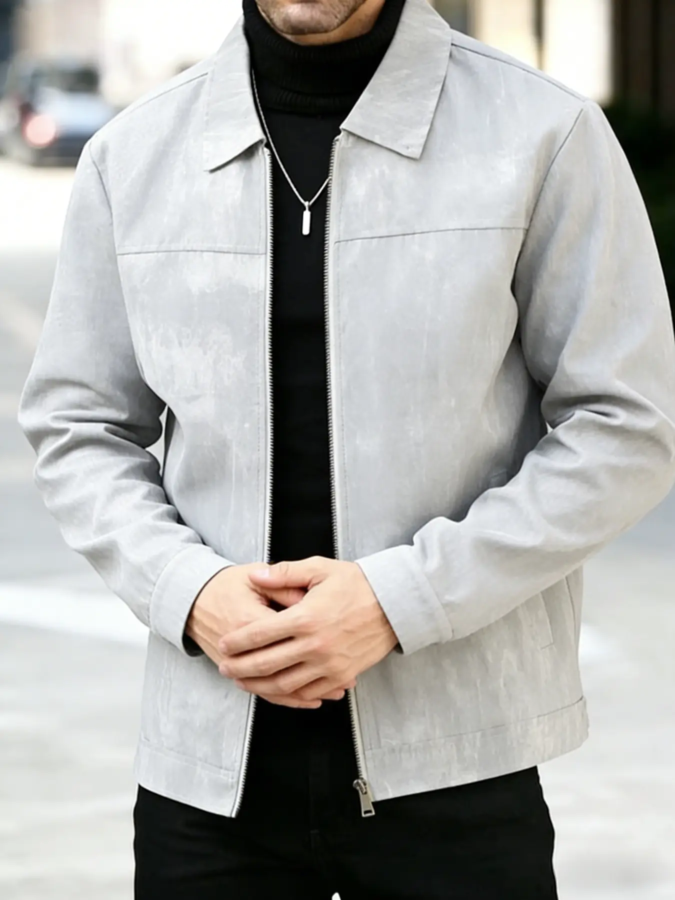 Men's versatile Casual Fitted Jacket, zipper closure design, 100% polyester fiber, lightweight business tie dye distressed collar jacket, machine washable, suitable for daily leisure, work and travel wear - Spring and Autumn