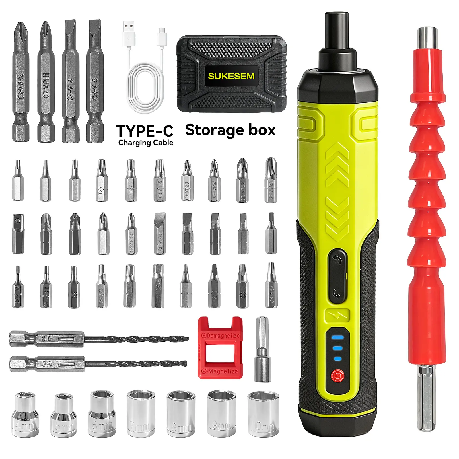 SUKESEM Cordless Electric Screwdriver, 47-Piece Mini Power Screwdriver Kit with 3 Torque Settings, LED Light, USB-C Rechargeable Battery for Home DIY & Electronics Repair