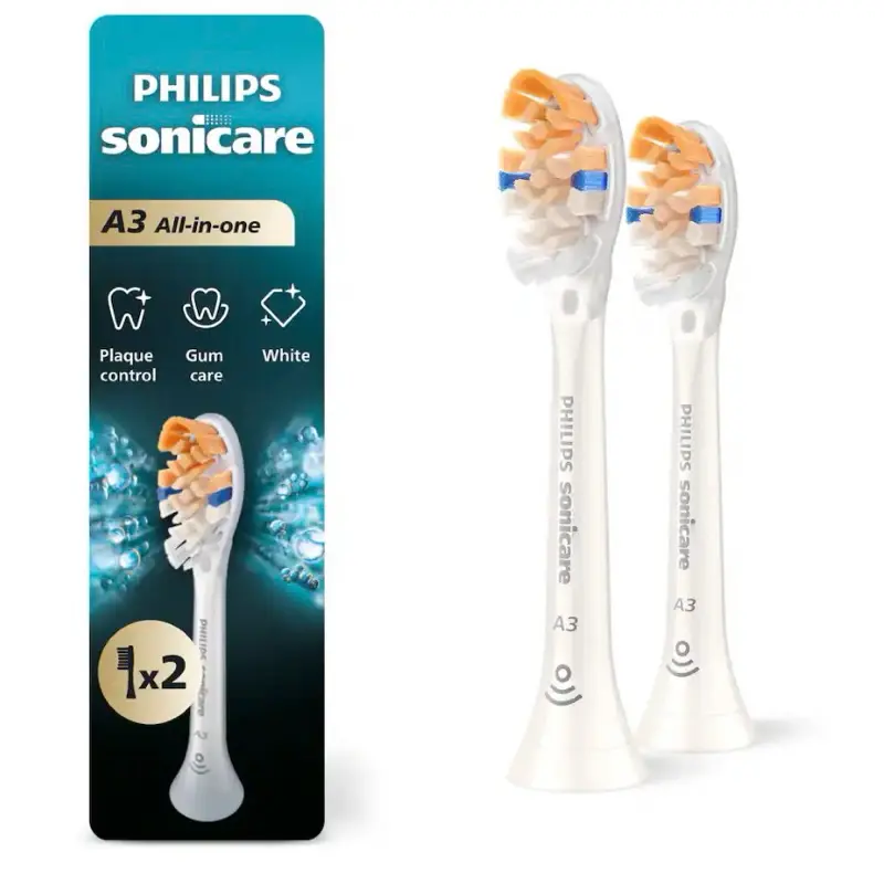 Philips Sonicare - A3 All-in-One -Replacement Brush Heads, 2 Pack - White Model: HX9092/77