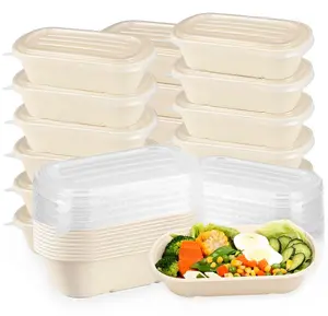 50 Pack Take Out Food Containers with PP Lid, 23 oz Disposable Cardboard Meal Prep Containers Bagasse Paper Bowls Soup Serving Bowls for Salad, Leftovers