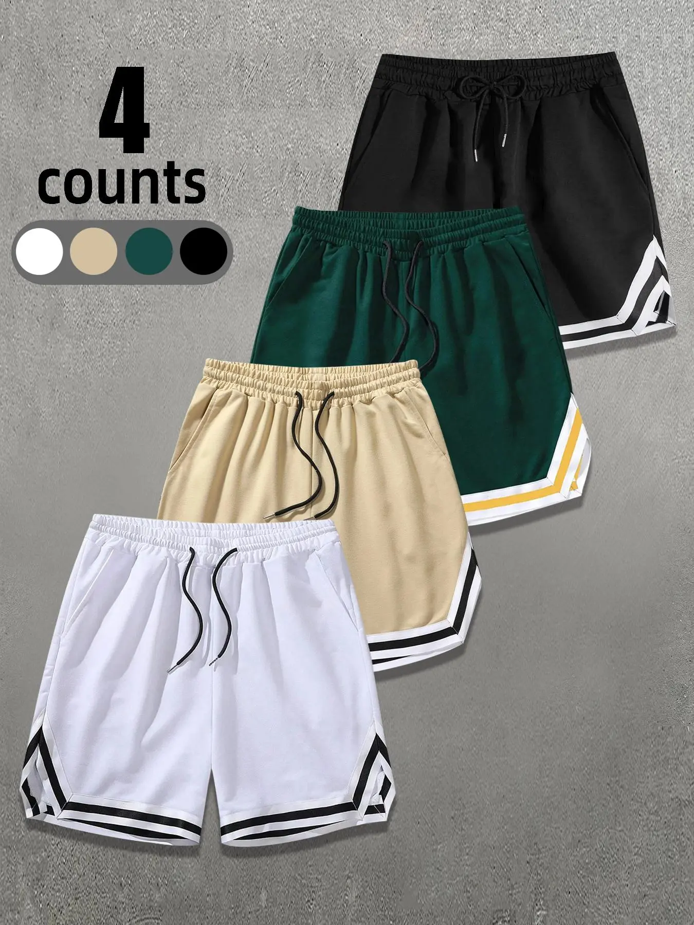 Men's Patchwork Striped Drawstring Waist Sports Shorts, Casual Loose Pocket Shorts for Summer, Casual Fit Shorts, Men's Bottoms for Daily Wear