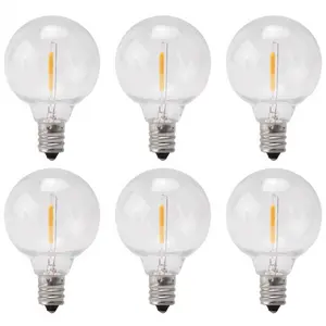 6Pcs G40 Led Replacement Light Bulbs, E12 Screw Base Shatterproof LED Globe Bulbs for Solar String Lights Warm White