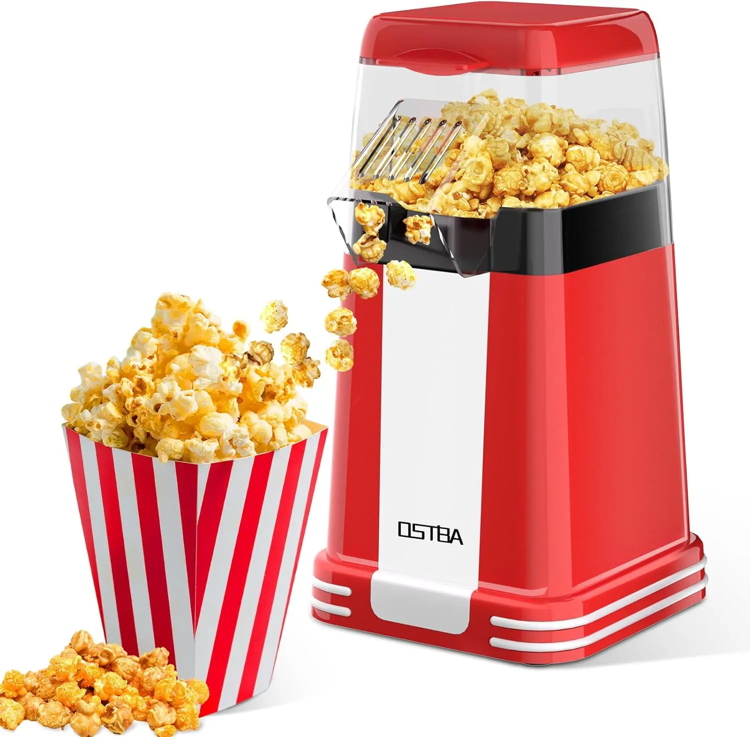 Popcorn Maker, 1200W Mini Retro Air Popper Popcorn Machine, 12 Cups Hot Air Popcorn Popper Electric with Butter Tray, Oil-Free One-Button Control, Compact Design for Home & Gifts