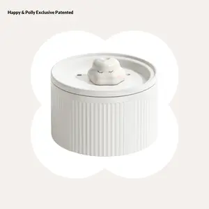 50oz/1.5L Happy & Polly Cloud Non-skid Ceramic Cat Water Fountain,Food-Grade PetFountain Large for Kittens and Puppies, USBPowered