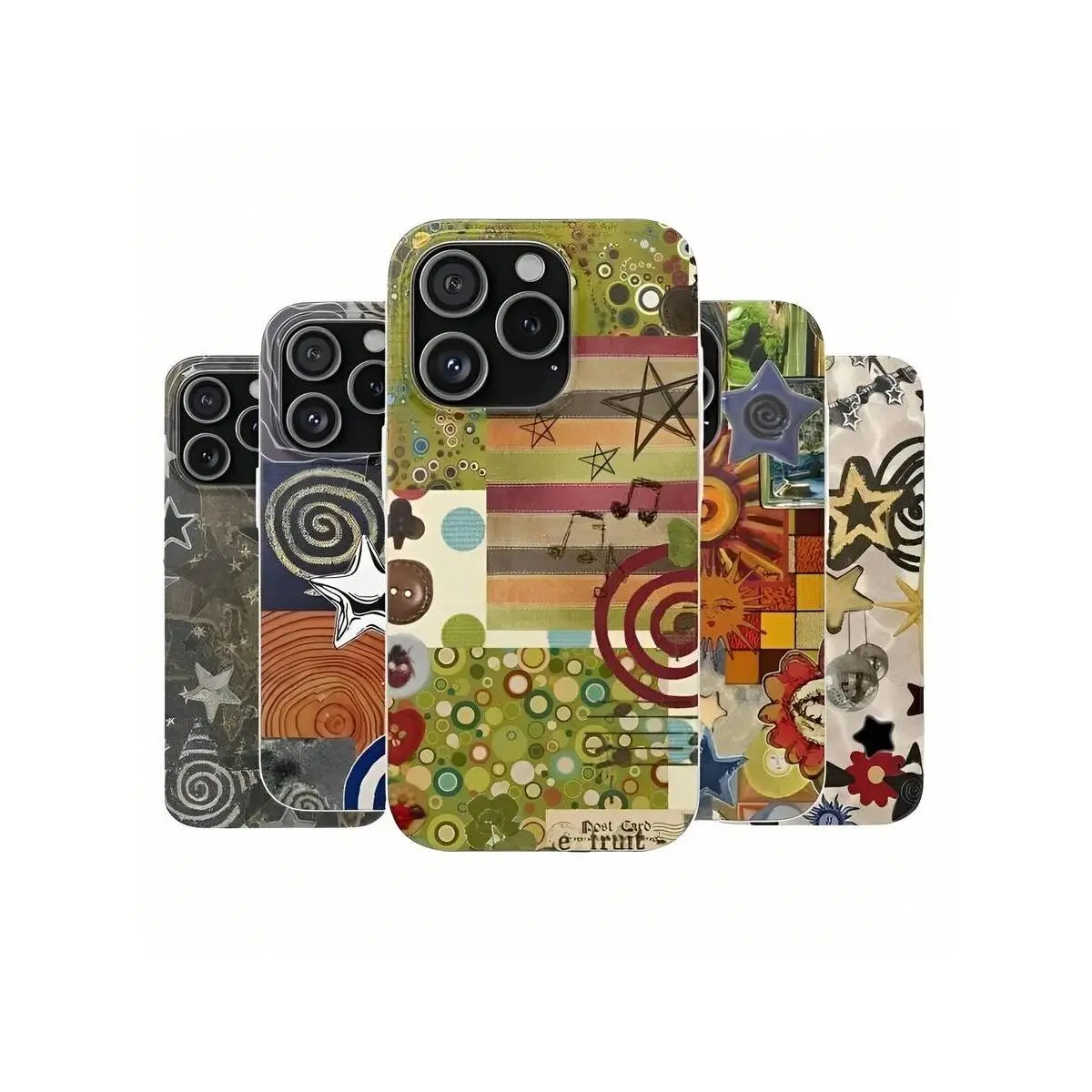 2-In-1 Polycarbonate & TPU Smartphone Case - UV Printing Whimsical Retro Star Abstract Art, Vibrant, Shock-Absorbent, Durable Shell, Unisex Fashion Accessory for iPhone 17 ProMax/16 Pro/16/15/14/13/12/11 Plus, Ideal Protection Gift