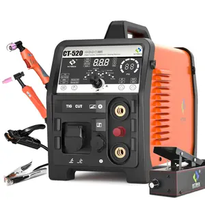HITBOX CT520 4 IN 1 Plasma Cutter Welder Combo [Air Sensor Technology] 50Amp HF Non-Touch Pilot Arc TIG Welding with Foot Pedal 110V/220V 2T/4T Stick/MMA/Pulse TIG Whole LED Display Screen