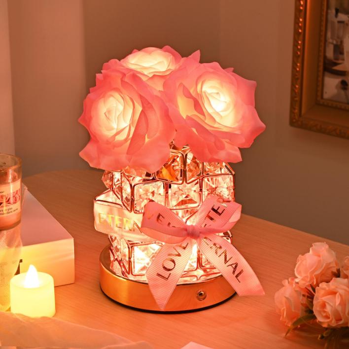 Colorful USB-Powered Crystal Rose Lamp - A warm and charming bedroom decorative lamp that can be used as a bedside lamp, birthday gift, or table lamp. Suitable as a gift for your girlfriend, mother, anniversary, or wedding anniversary.