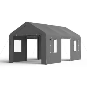 Carport, 13‘ x 20’ Heavy Duty Portable Garage All-Season Car Canopy w/ Removable Sidewall & Doors, Carport Canopy Party Tent w/ Water-Resistant Tarp for Backyard