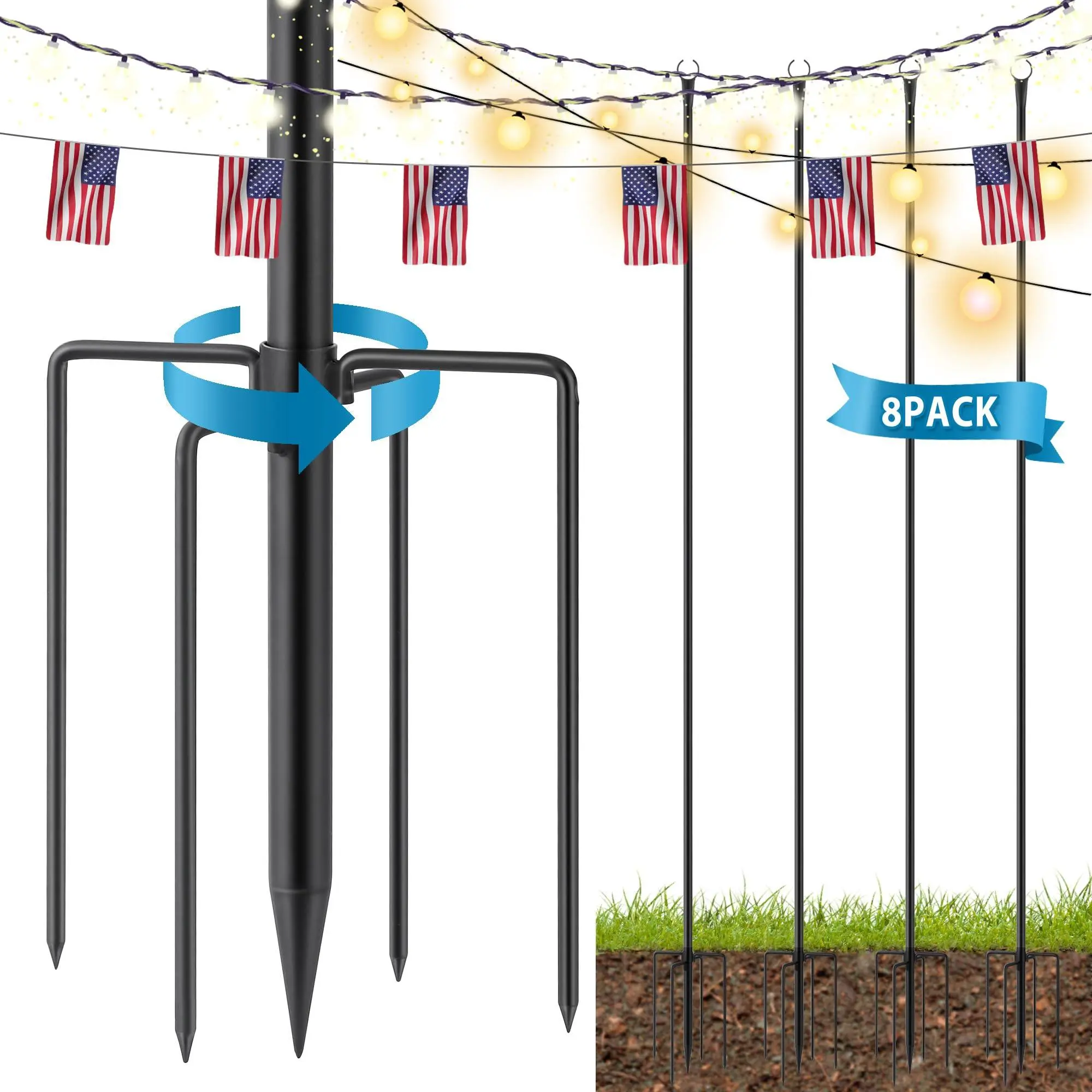 Gaomon 8-Pack 10FT Tall Metal Outdoor String Light Poles - Decorative 10ft Tall Display Poles for Garden, Wedding Party Lighting & Banner Hanging Needs