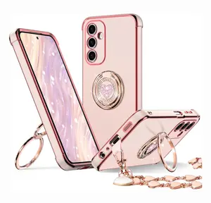 XYZ for Galaxy A14 15 16 25 35 36 54 S10 20 21 23 24 25 Case with Stand Double Ring Women Girls Bling Luxury Fashion Protective Cover Heart Shockproof Cellphone Casing
