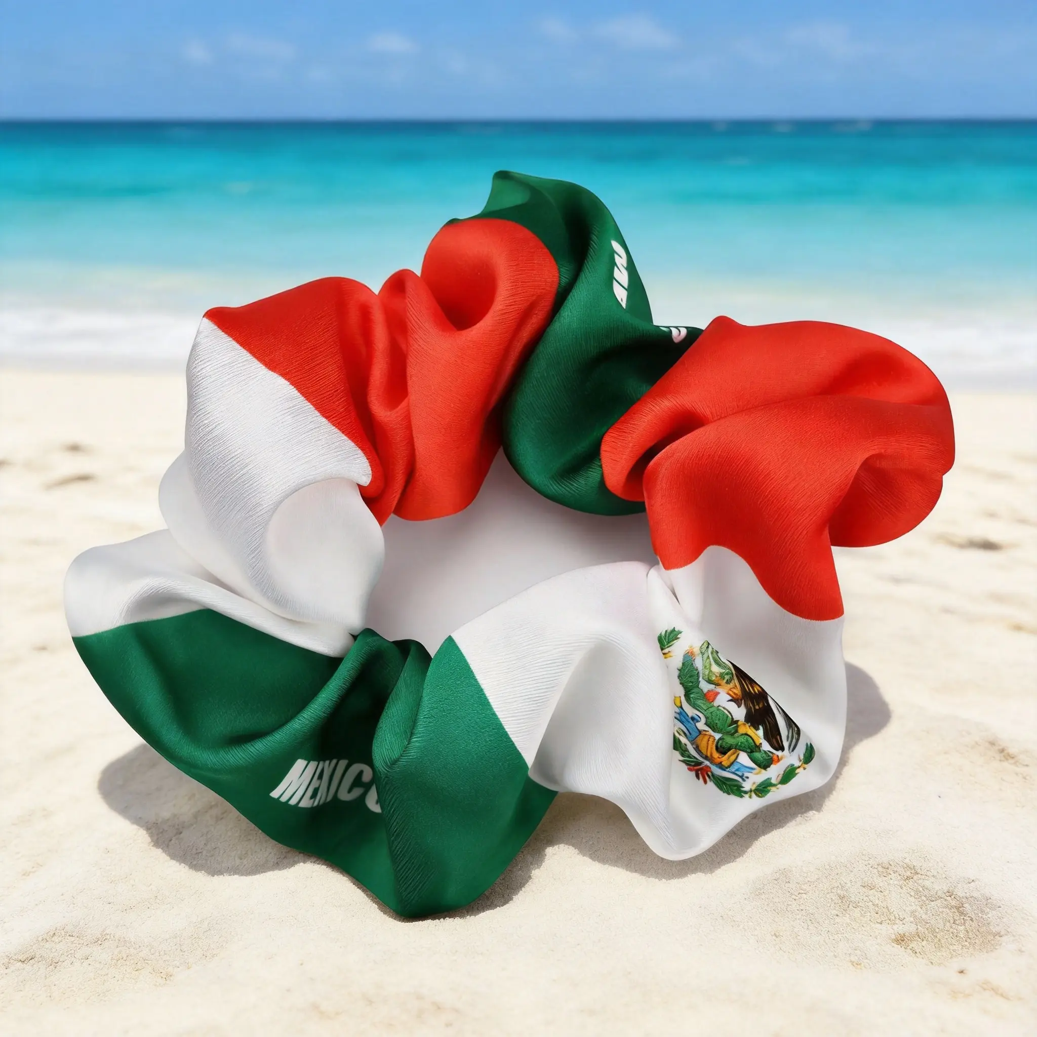 Mexico Flag Hair Accessories Set, Satin Scrunchie Bow Headband Clips, Green White Red, Patriotic Spirit Wear for Soccer Fans, Cinco de Mayo Fiesta Party Women Girls