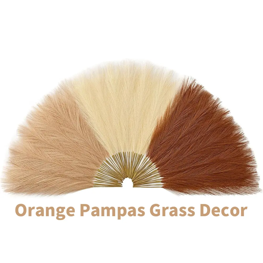 60 Pcs Pampas Grass, 17.7" Orange Pampas Grass Decor, Faux Pampas Grass Home Decoration Wall Decor Vase Filler, Artificial Pampas Grass Decor for Home Wedding Centerpieces Party Decorations Boho Decor, Halloween Decoration