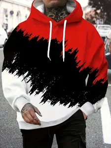 Men's sweater, hoodie sweatshirt, 3D color block printing, long sleeves, regular version, knitted fabric, 100% polyester fiber, with pockets, suitable for outdoor sports in autumn and winter