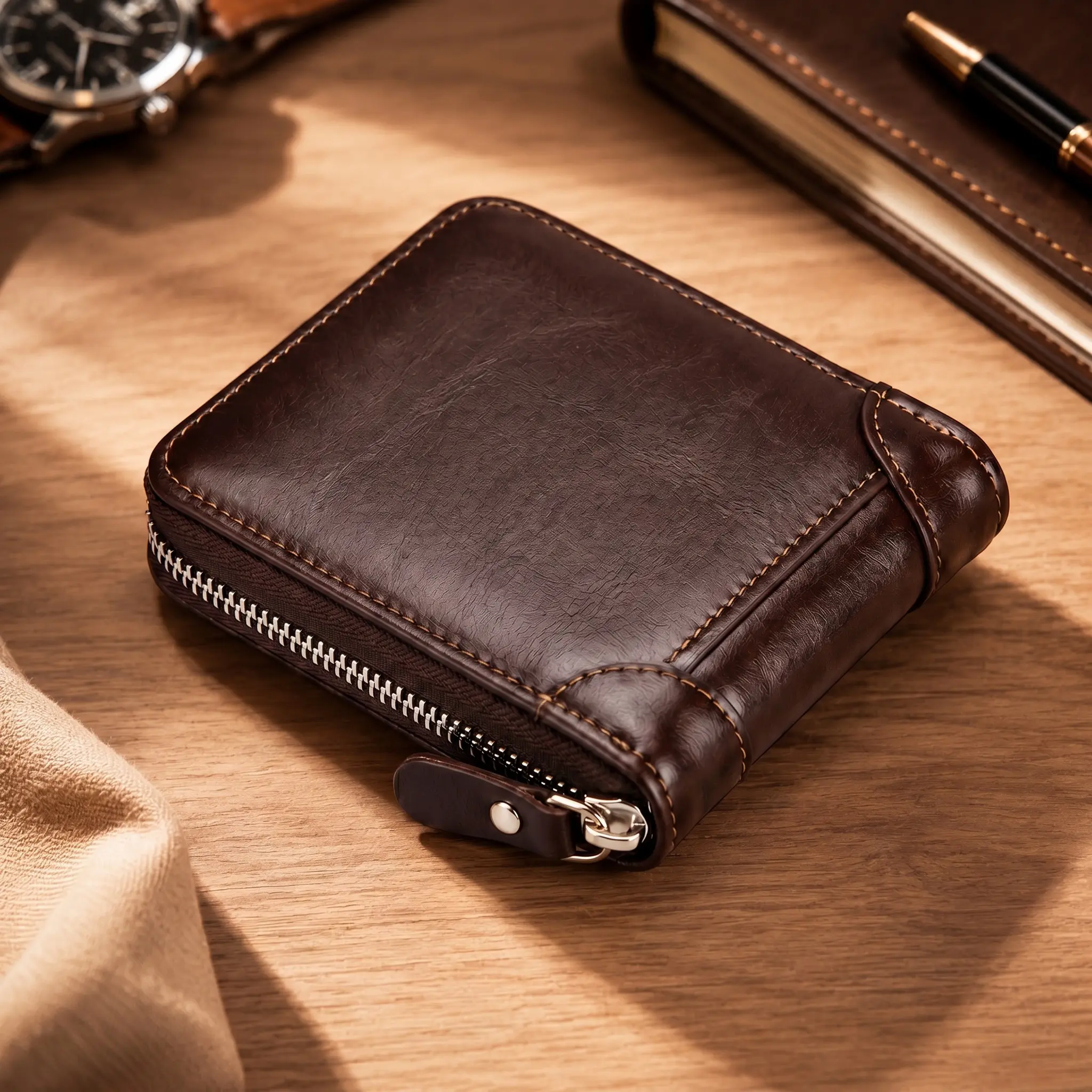 New Men's Bifold Wallet - PU Leather, Retro Style Short Mens Wallet, Zipper Card Holder, Coin Storage Money Bag, Men's Accessories, Do Not Wash, father'sdaygifts