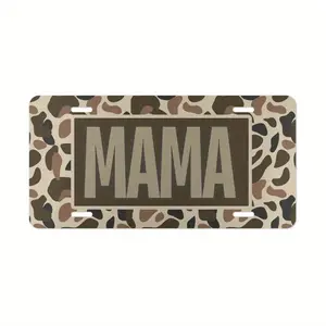 US 2025 TikTok shop Back To SchoolOld School Camo "MAMA" Vanity Plate/MOM Hunting License Plate/Country Life Vehicle Tag/Vintage Camo Truck Tag, Aluminum Front License Plate - 6x12 - inch polished metal standard plate, easy to install, for decor only. Aut