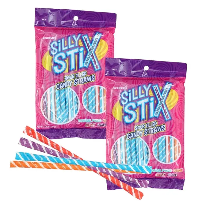 Candy Straws, 2.75 Ounce Bags (Pack of 2), Pixie Sticks, Sour Filled Candy Straw 4 Flavors, The Hampton Candy Company