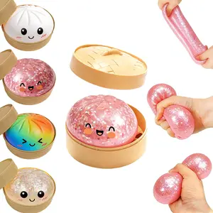 DIY Dumpling Squishy Toy,Glitter Dumpling Squishy Box,Soft Slow Rebound Squeeze Toy,Party Decoration Cute Gift for Teens & Adults (White&Rainbow&Glitter)