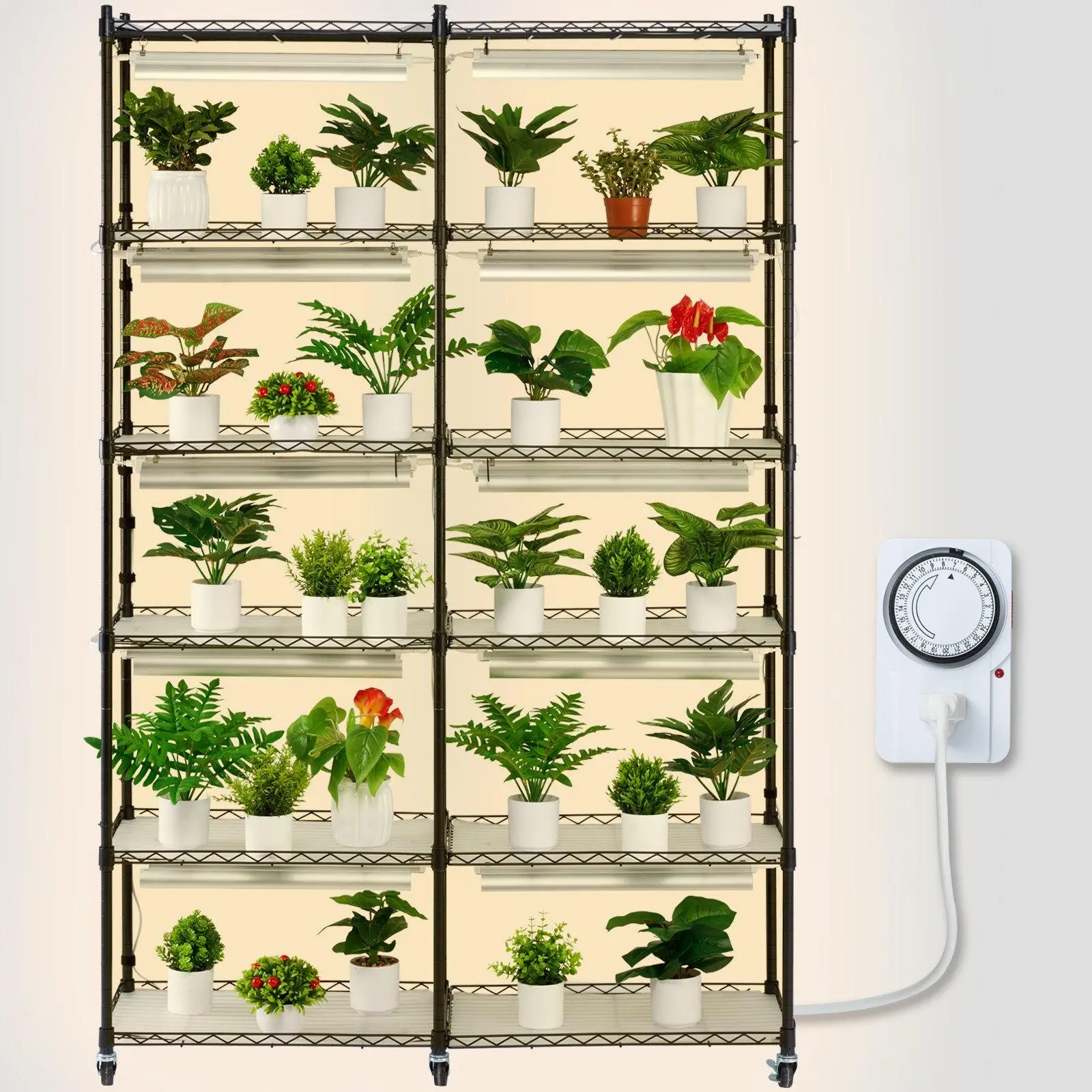 VEVOR Industrial Steel 6-Tier Rectangle Indoor Gardening System, 59.1" Height, 47.2" Wide Shelves, 200W Adjustable Energy Efficient Growing LED Panels, Mechanical Timer, Polypropylene Easy Home Care Gardening Kit, Father's Day Gift, Garden Greenhouse Kit,