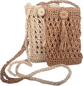 Straw Bag for Women Casual Woven Single Shoulder Summer Portable Crossbody Beach Travel Vintage Handwoven Tassel Bag with Buckle Beige Khaki Handmade Bags