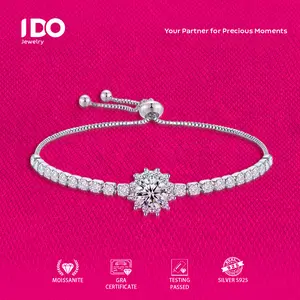 [Live Sale] B07 Silver Sterling S925 Moissanite Sunflower Bracelet I DO Jewelry Women Accessories Elegant Beautiful Luxury Adjustable Beautiful and Luxurious No Fade No Rust with 1 Year Guarantee Passed Diamond Selector
