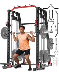 Garvee Upgraded 2200LB Commercial Smith Machine Home Gym Power Cage – Dual Cable Pulley, LAT Pulldown, Leg Hold-Down, Multi-Station Strength Training Equipment for Professional & Home Fitness