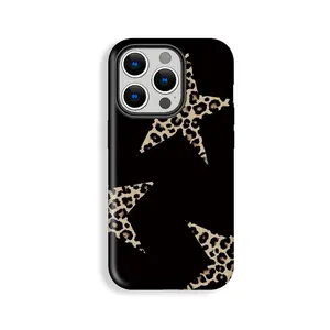 Stylish Hard Smartphone Casing, Millennial Leopard Print Star Pattern Y2K Cellphone Accessory, Shockproof Double-Shell Anti-Drop Handheld Phone Case, Wear-Resistant Protective Cover for iPhone 11/12/13/14/15/16/17 Pro Promax Plus Air, Gift for Him or Her