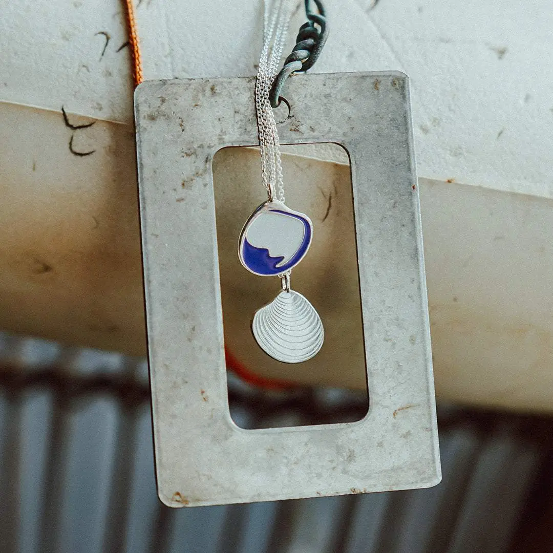 Cape Clasp Quahog Shell Pendant Necklace, Sterling Silver, Handcrafted Ocean Plastic Jewelry & Marine Life Inspired Apparel