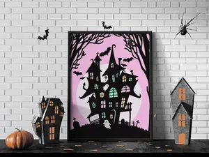 haunted mansion pastel halloween party decor cute ghost halloween decor art print, halloween decoration poster printable halloween wall art