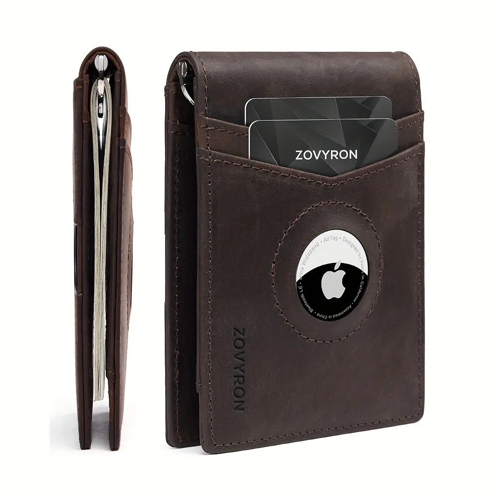Mens Wallet Genuine Leather Slim Bifold Wallet With Airtag Holder, RFID Blocking, Front Pocket Wallet With Money Clip,ID Window Credit Card Holder GIft For Daddy And Boy Friends On Christmas Day