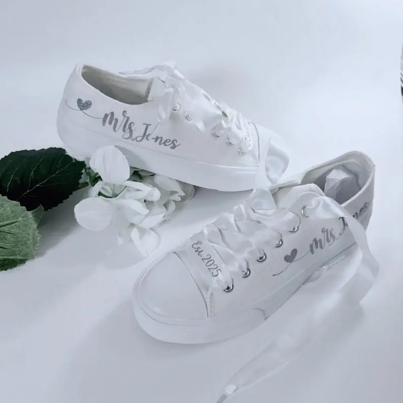 Personalized Wedding Sneakers: Custom Bridal Canvas Shoes