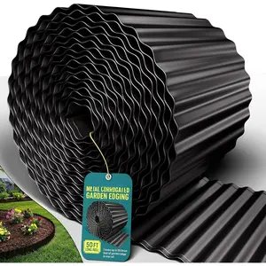 50FT Black Corrugated Metal Landscape Edging - Flexible & Rustproof Garden Edging Border, Decorative Metal Trim for Flower Beds, Lawn, Driveway, Walkway & Raised Beds