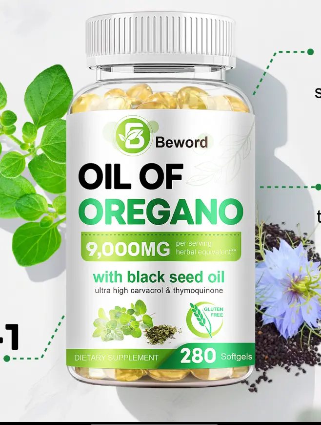 Oil of Oregano with Organic Black Seed Oil 9000mg Per Serving Softgels High Potency 2-in-1 Carvacrol and Thymoquinone Herbal Formula Powerful Immune Support Defense Digestive Gut Health Daily Supplement Non-GMO 280 Softgels