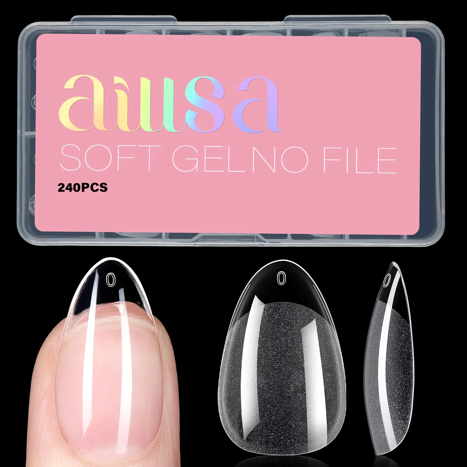 AILLSA Short Almond Nail Tips Pre-Shaped Acrylic Half Matte Full Cover Gelly Press on False Tip Nail for Extension Manicure 240PCS 15 Sizes