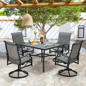 Patio Table Set, Patio Table and Chairs Set of 4, 5 Piece Outdoor Patio Furniture Set w/Patio Rocking Chairs 37.6"x 37.6" Metal Table, Patio Table and Chairs Set for Backyard, Patio, Garden, Brown/Grey