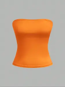 Women's Plain Color Solid Strapless Knit Crop Top, Slim-Fit Fitted Fashionable Spring Summer Casual Wear, Basic, Comfortable, Elegant & Stylish Design for Daily