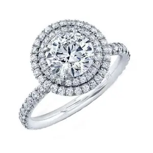 Round Double Halo 18K White Gold CZ Ring