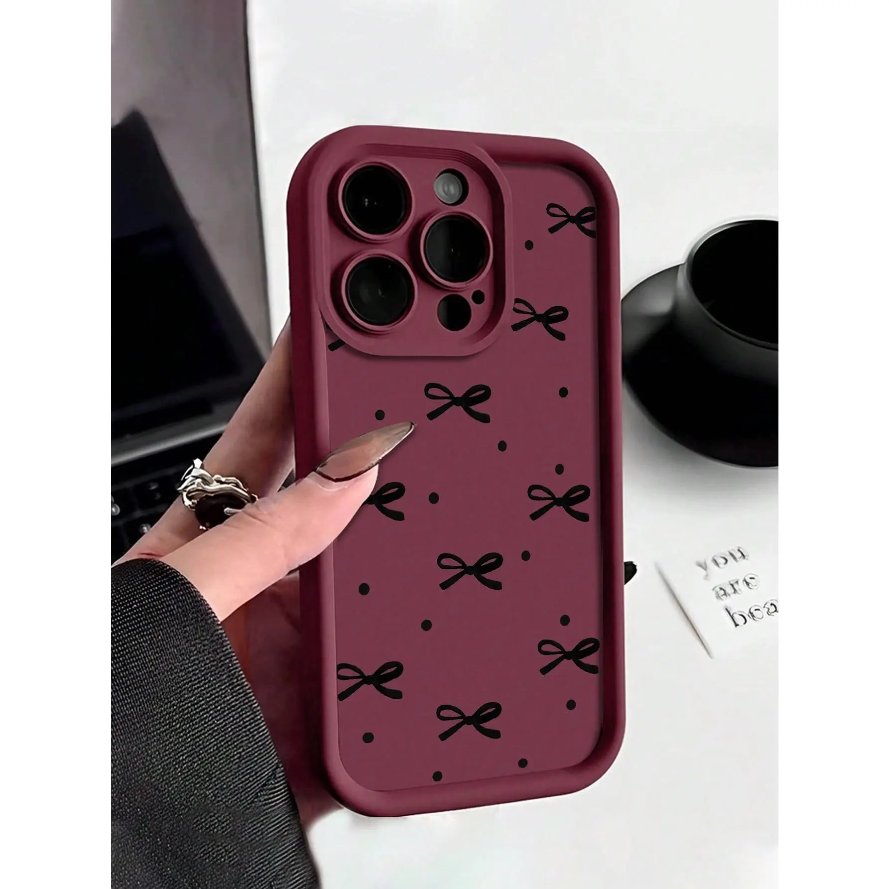 An INS-style black polka dot phone case with a bow design and shockproof TPU material, suitable for iPhone 17/16/15/14/13/12/11/X/XS/XS Max/16E/12/13 Mini, perfect as a holiday gift for friends, family, or yourself., Accessories, Smartphone, Casing, Prote