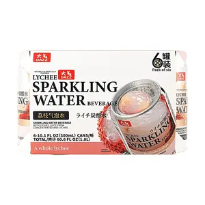 DAZZ Lychee Sparkling Water 6-Pack (300ml Cans) - Real Lychee Pulp, Refreshing Fruit Drink