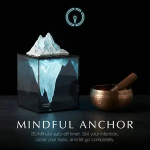 Iceberg Visual Meditation Night Light, Breathing Mode & Stepless Dimming, 30-Min Timer, USB Rechargeable Cordless Ambient Lamp, Waterless Essential Oil Diffuser Stone Top, Mindfulness Gift
